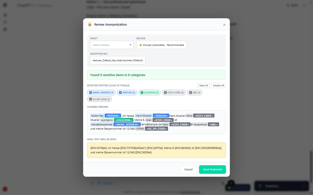 German Preview Modal