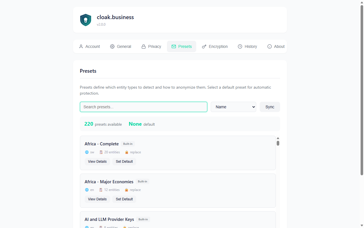 Preset Countries Scroll