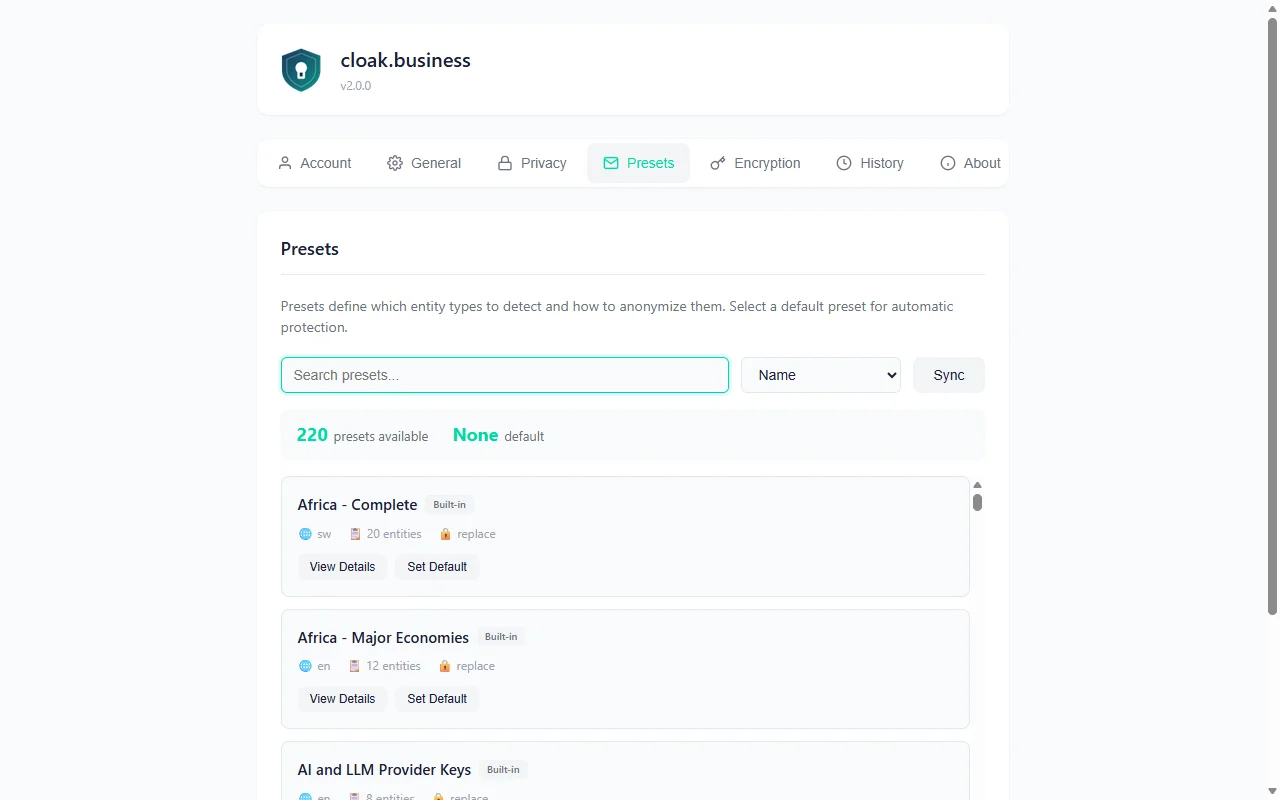 Preset Countries Scroll